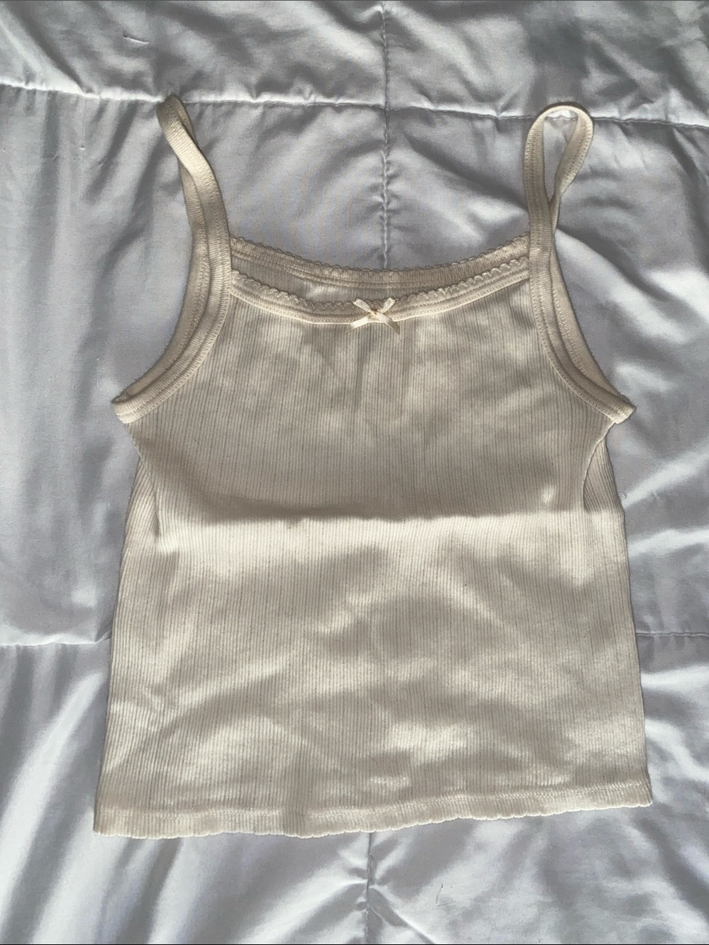 Brandy Melville Cream Ribbed Bow Cami